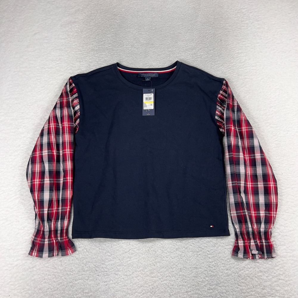 Tommy Hilfiger Women’s Mixed-Media Long Sleeve Sweatshirt Chili Pepper M NWT